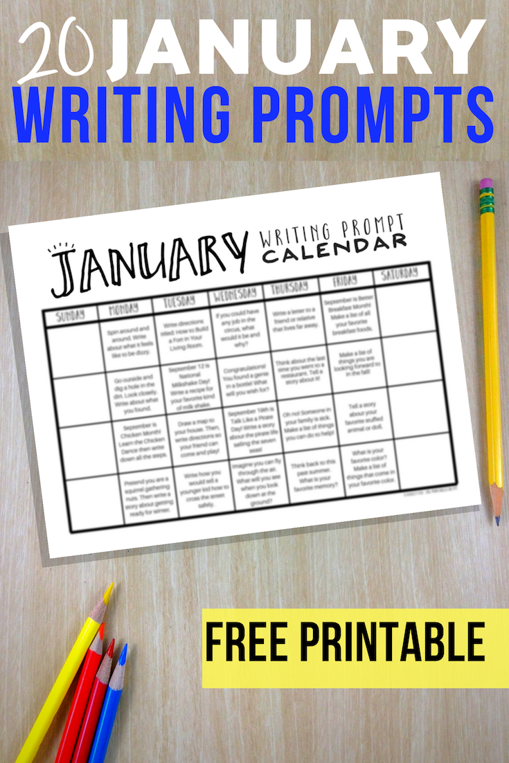 20 FREE January Writing Prompts for elementary students. January writing prompt calendar - fun ideas for a variety of thought provoking writing prompts.